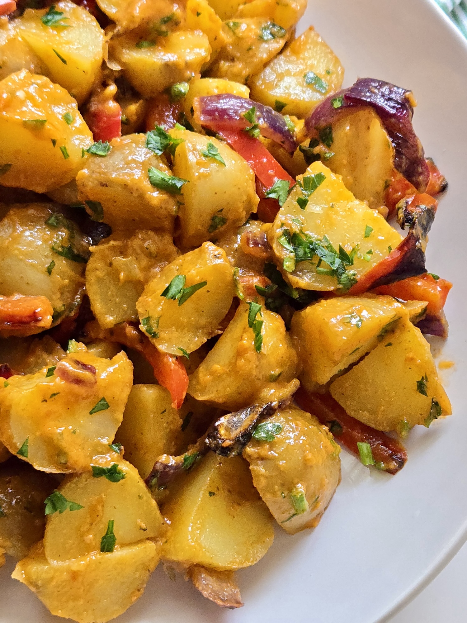 Vegan Potato Salad with Grilled Red Pepper and Tomato Vinaigrette
