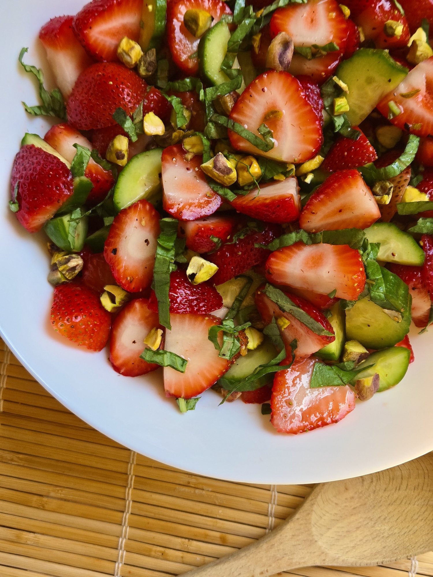 Strawberry Cucumber Salad with Toasted Pistachios and Fresh Basil
